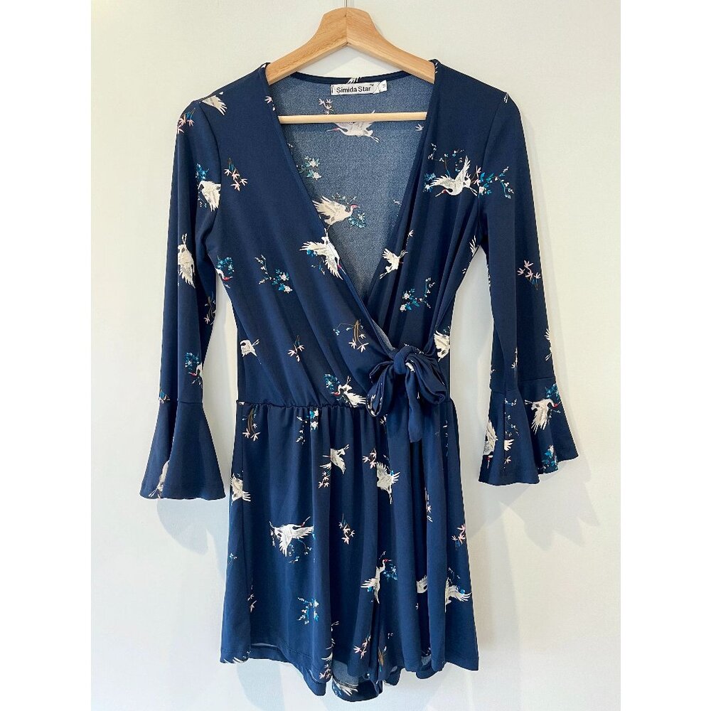 Simida Star Blue Short Patterned Romper With Flow… - image 1